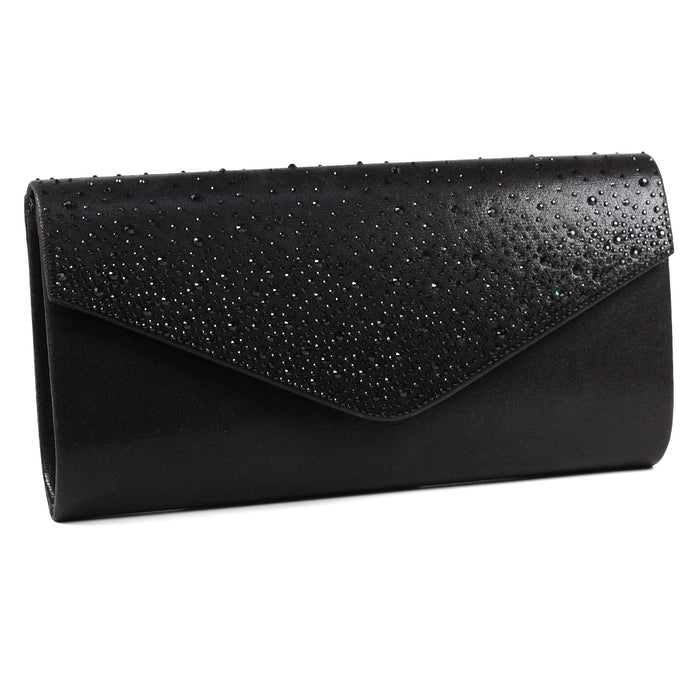 Nara Black Satin Clutch Bag