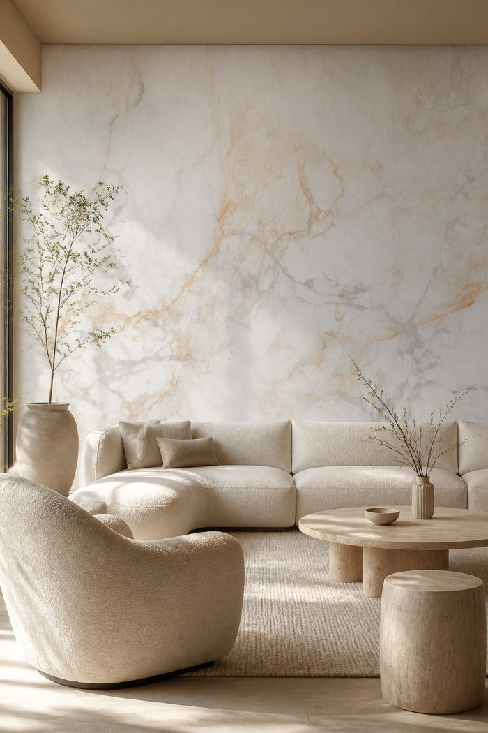 Natural Beige Marble wall mural in a living room