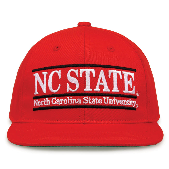 NC State Retro Bar snapback hat in red, front view