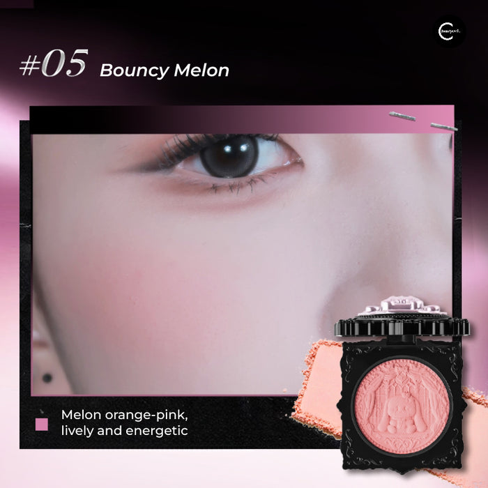 NEIYOU Mood Bunny Blush & Setting Powder in shade #05 Bouncy Melon, compact with pressed blush and swatch