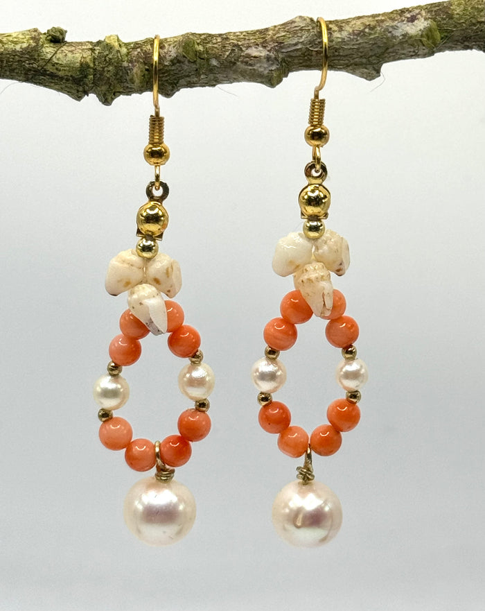 Niihau + White Pearl and Coral Dangles