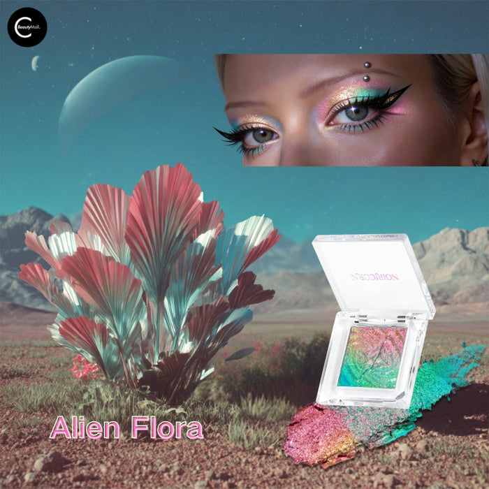 NOIRICORN Alien Flora single eyeshadow in an open compact with a multicolored pan