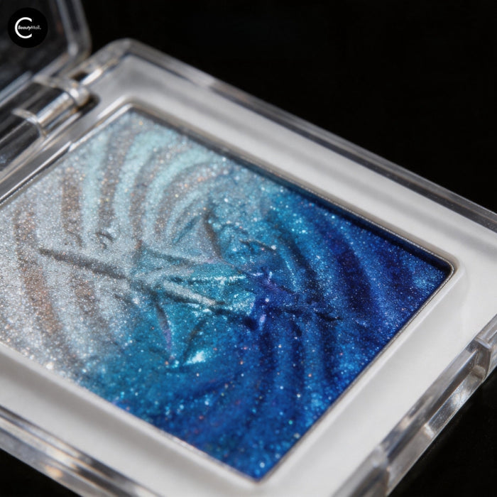 NOIRICORN Astral Archive single eyeshadow in Lunar Water, blue shimmer pigment pan in clear compact