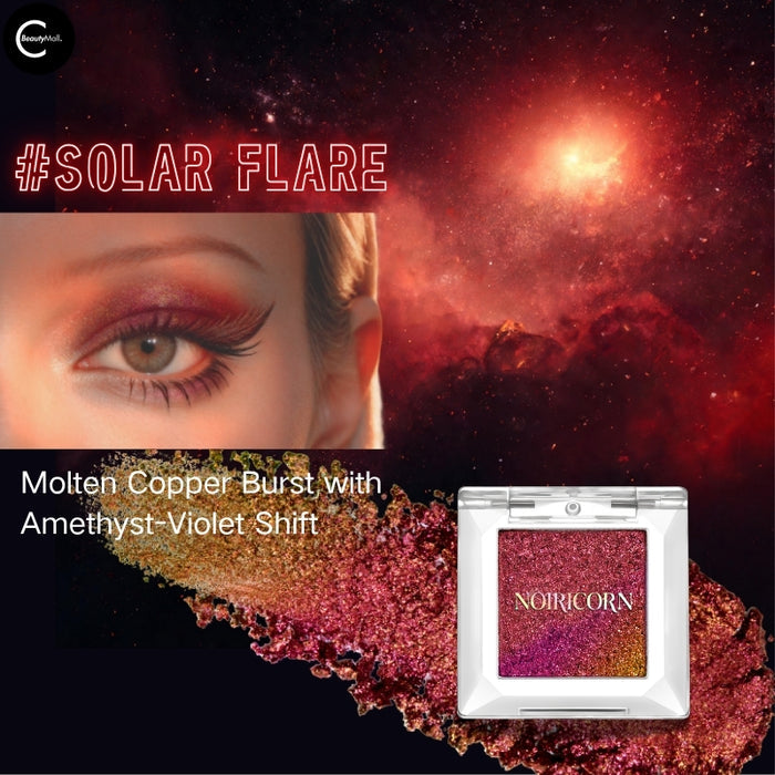 NOIRICORN Solar Flare pigment single eyeshadow in a compact, shown with a molten copper and violet shift