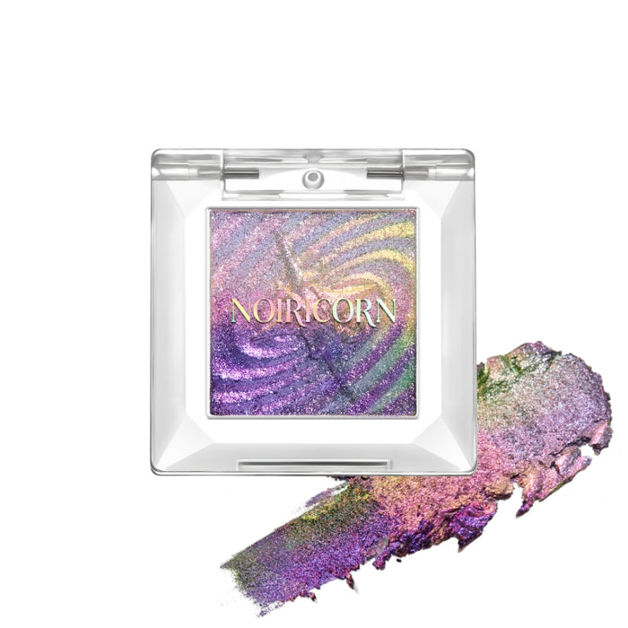 NOIRICORN Fuchsia Nova single eyeshadow with iridescent purple pigment pan and swatch