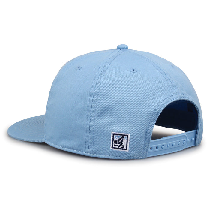 North Carolina Tar Heels Original Heritage Bar Snapback in columbia blue, rear view showing adjustable snapback closure