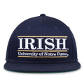 Notre Dame Retro Bar snapback hat in navy, front view