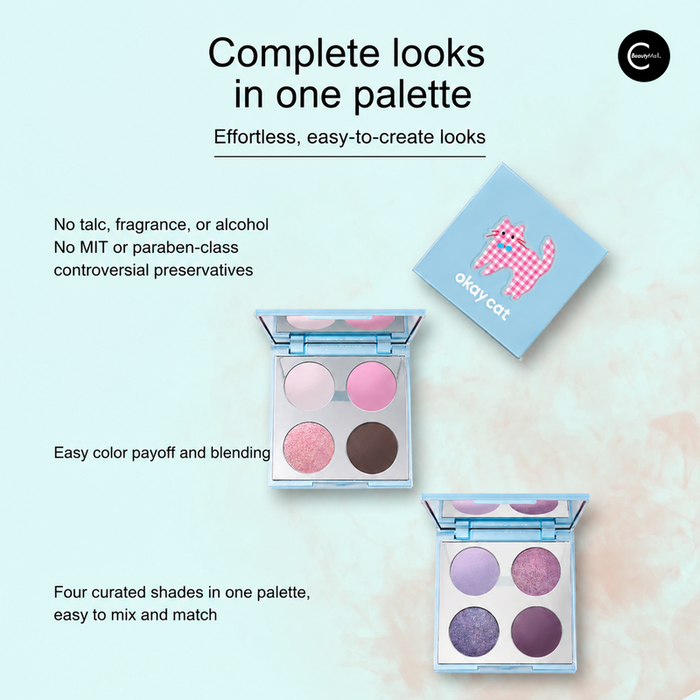 Okay cat four-pan makeup palettes in pink and purple color stories