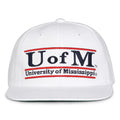 Ole Miss Retro Bar snapback hat in white, front view