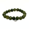 Olive Jade Bracelet + Sterling Silver Heart Charm