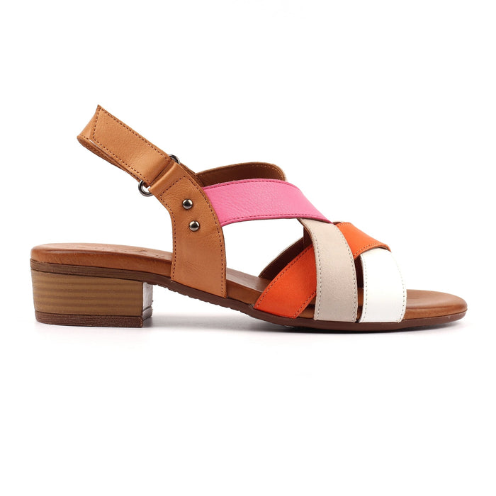 Olympia Orange Block Heel Leather Sandal
