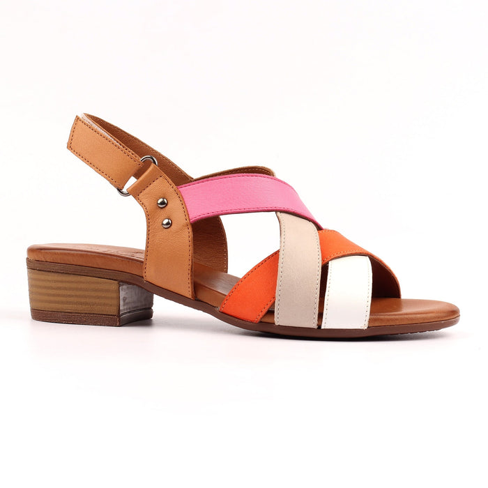Olympia Orange Block Heel Leather Sandal
