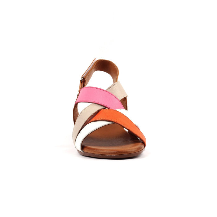 Olympia Orange Block Heel Leather Sandal