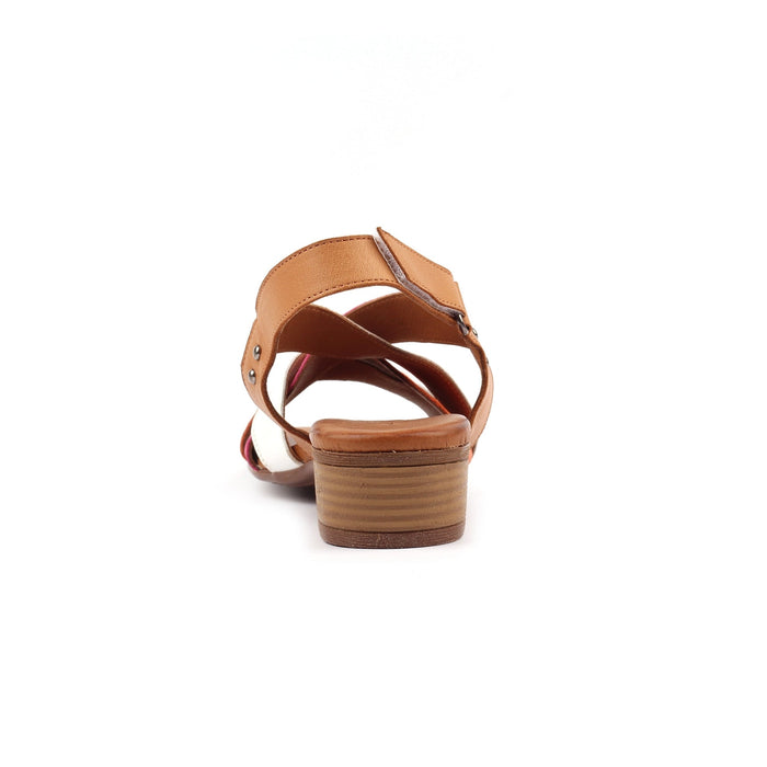 Olympia Orange Block Heel Leather Sandal