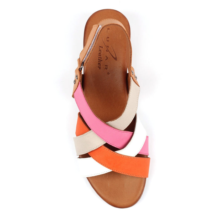 Olympia Orange Block Heel Leather Sandal
