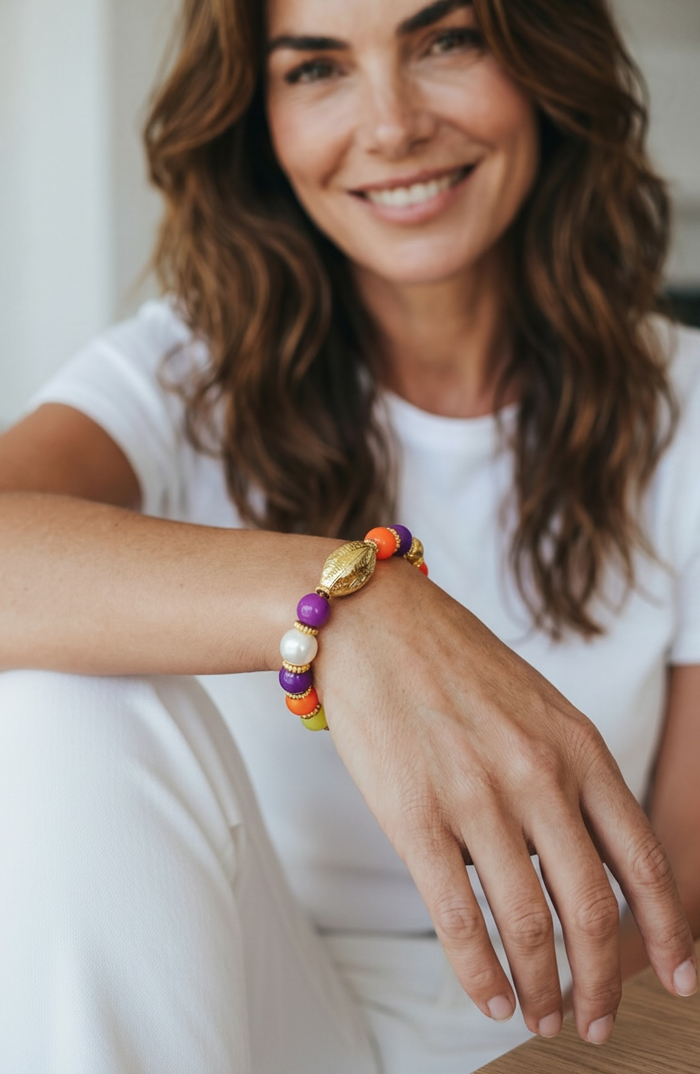 One-of-a-Kind Capri Rosso Carnival Gemstone Bracelet – Sugilite, Carnelian, Pearl & 24k Gold Vermeil Bracelet