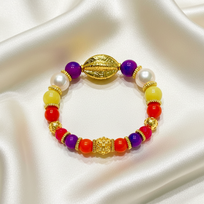 One-of-a-Kind Capri Rosso Carnival Gemstone Bracelet – Sugilite, Carnelian, Pearl & 24k Gold Vermeil Bracelet