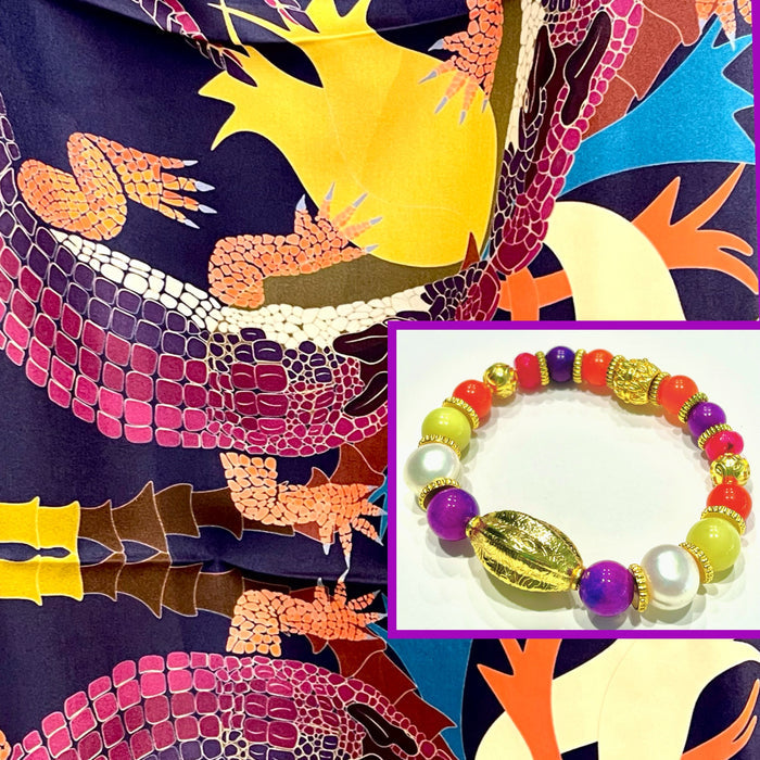 One-of-a-Kind Capri Rosso Carnival Gemstone Bracelet – Sugilite, Carnelian, Pearl & 24k Gold Vermeil Bracelet