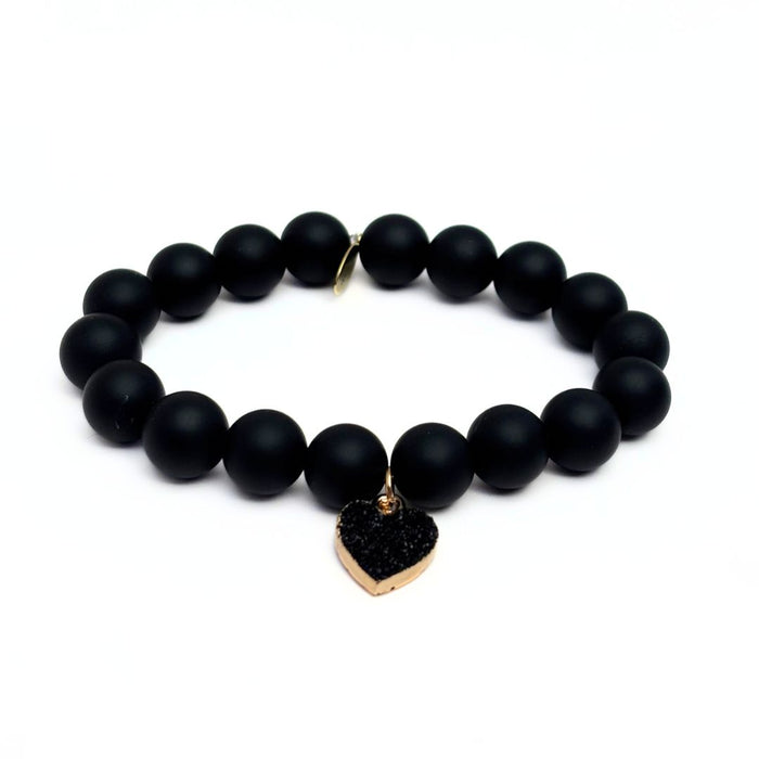 Onyx Bracelet + Black Druzy Heart Charm
