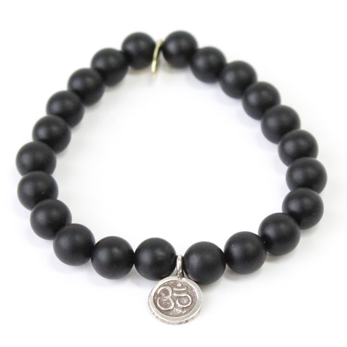 Onyx Bracelet | Matte + Sterling Silver Om Charm