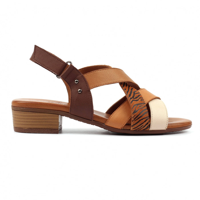 Oprah Tan Block Heel Leather Sandal