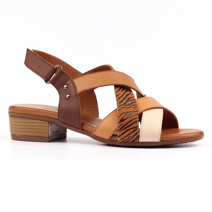 Oprah Tan Block Heel Leather Sandal