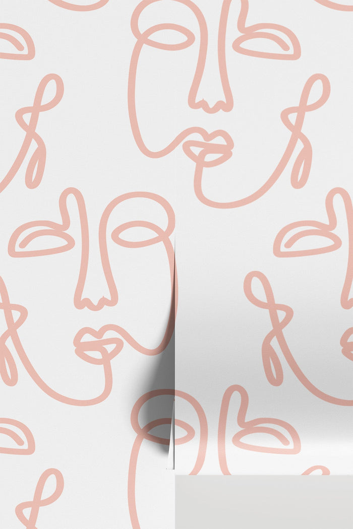 Pale Pink Empty Abstract Faces wall mural, standalone panel view