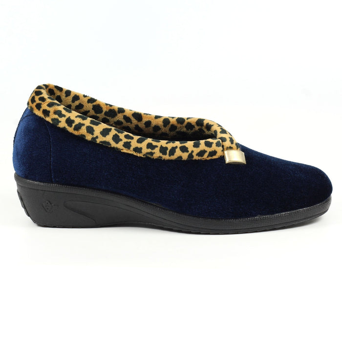 Paloma Navy Leopard Trim Slipper