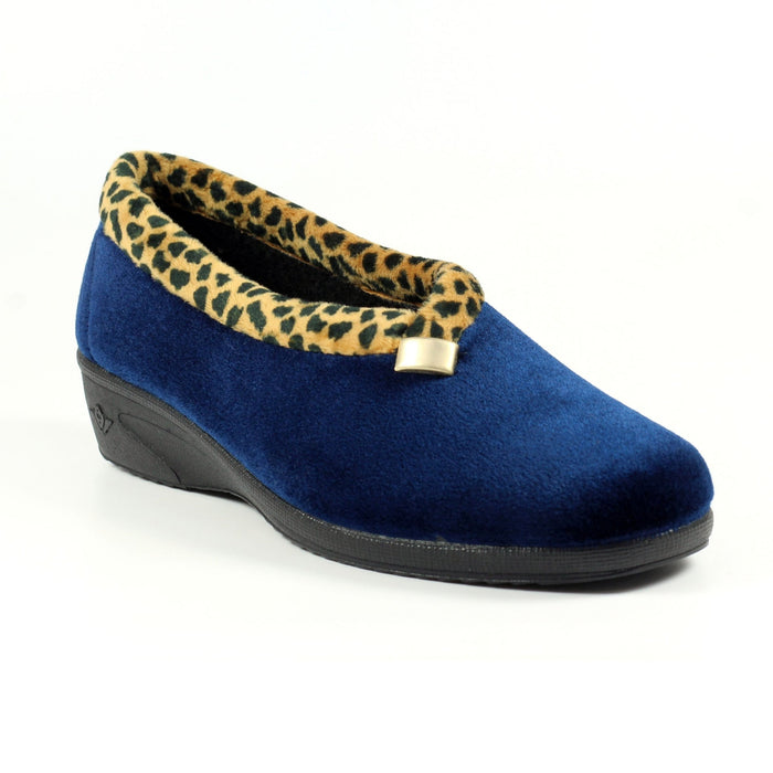 Paloma Navy Leopard Trim Slipper