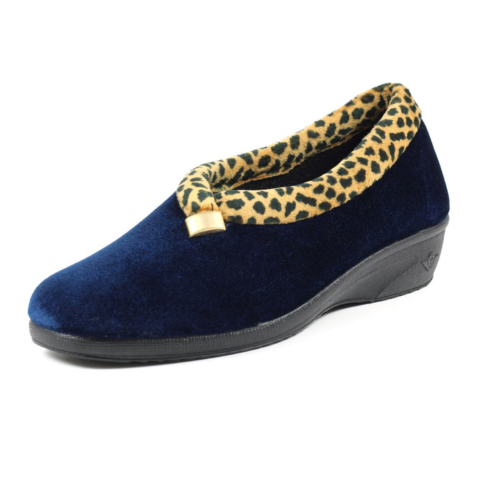 Paloma Navy Leopard Trim Slipper