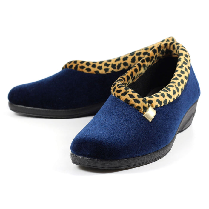 Paloma Navy Leopard Trim Slipper