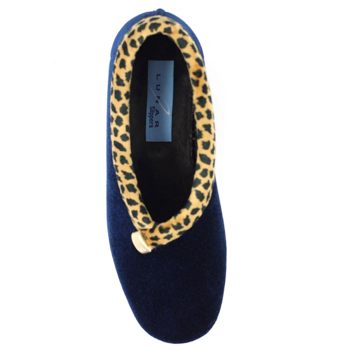 Paloma Navy Leopard Trim Slipper