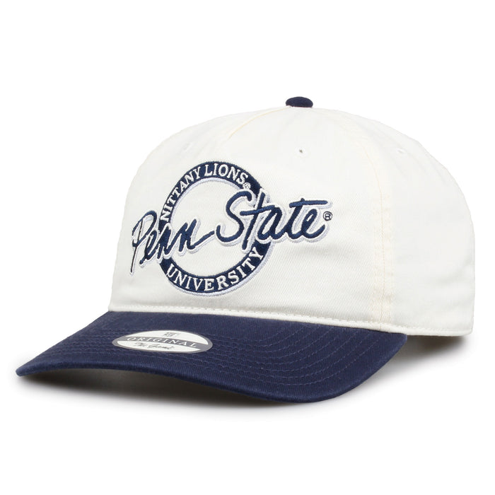 Penn State Original Circle snapback hat showing embroidered front design and curved brim, angled view
