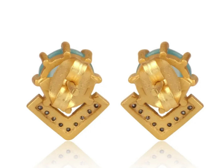 Petite Aqua Chalcedony and Rhodium Stud Earrings