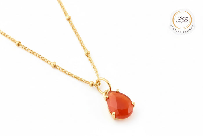 Petite Orange Gemstone Gold Pendant Necklace