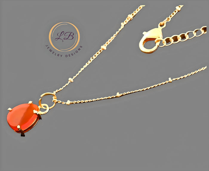 Petite Orange Gemstone Gold Pendant Necklace