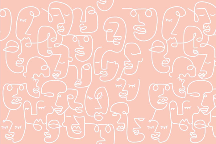 Pink Abstract Line Faces Wall Mural-Wall Mural-Eazywallz