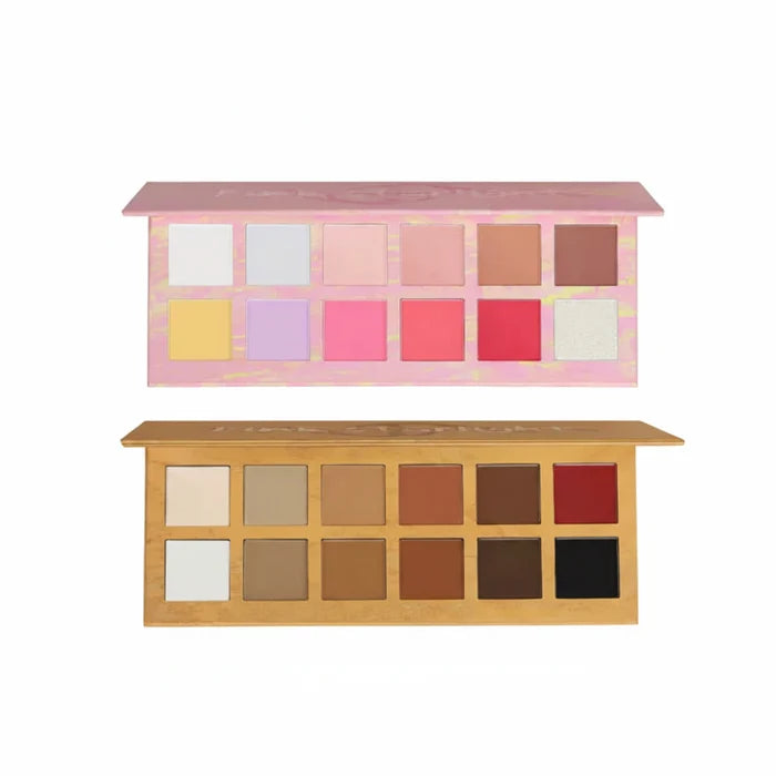 PINKSTARLIGHT pink and gold 12-pan makeup palettes, open front view