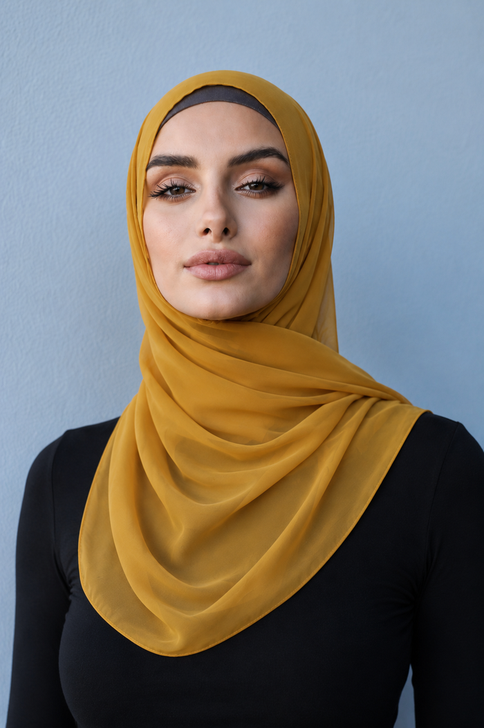 Premium Divinity Chiffon Hijab - Mustard