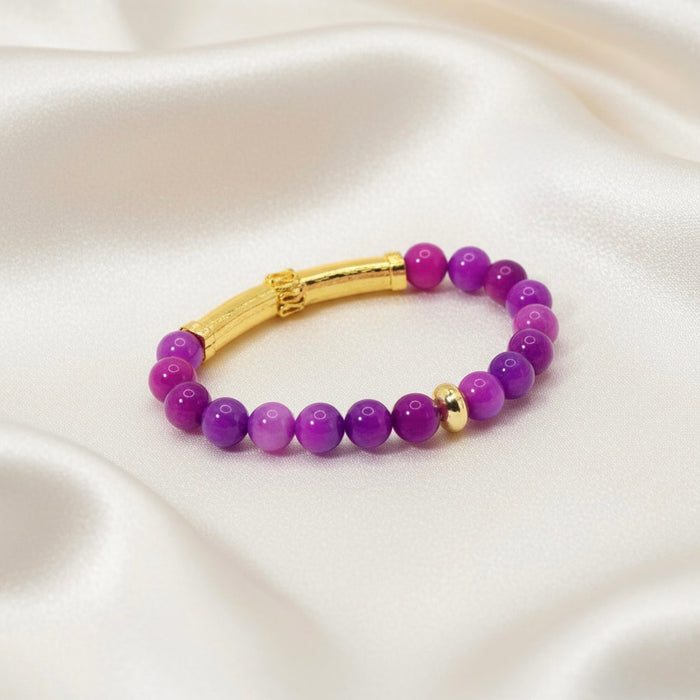 Purple Sugilite Gemstone & 18k Gold Vermeil Bali Tube Bracelet