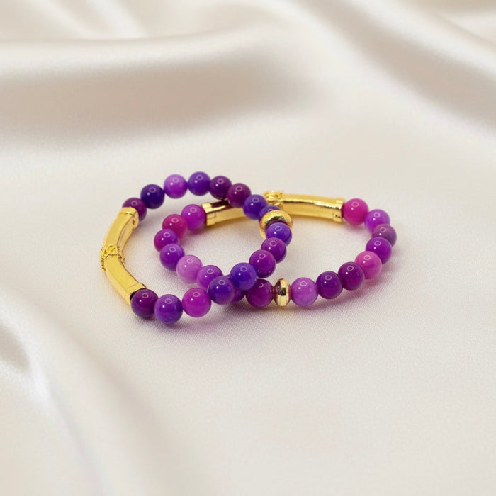 Purple Sugilite Gemstone & 18k Gold Vermeil Bali Tube Bracelet