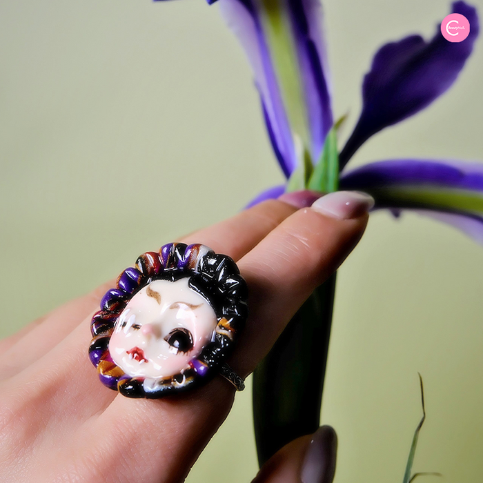 QUANDO Dark Milky Adjustable Sterling Silver Ring style #02