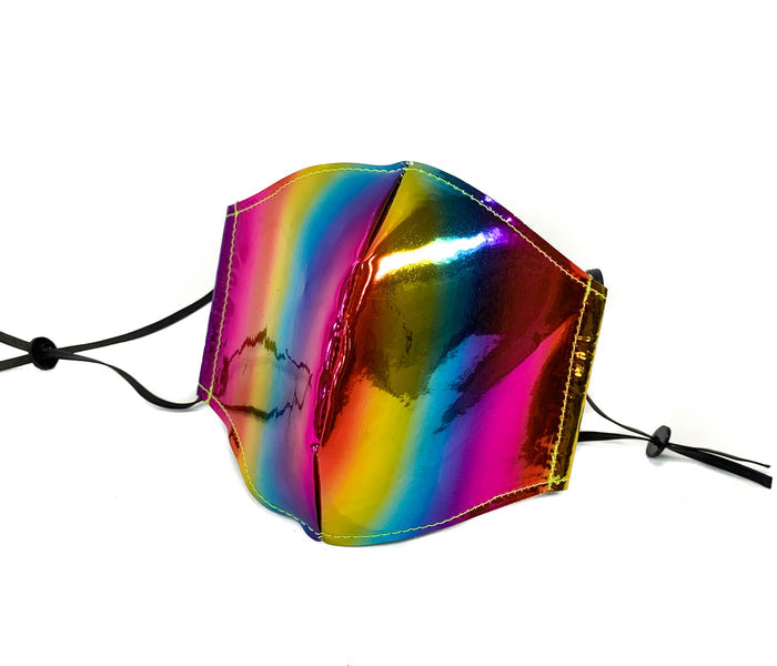 Rainbow Synthetic  Leather Face Mask fabric face covering mask