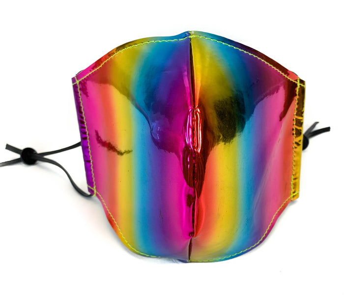 Rainbow Synthetic  Leather Face Mask fabric face covering mask
