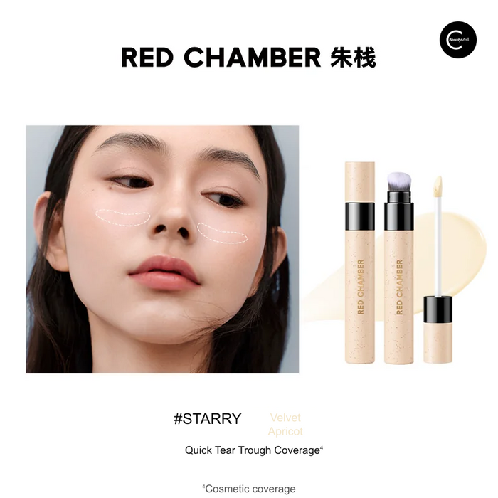 RED CHAMBER concealer wand in Starlight Goose Down Apricot shade with model application result