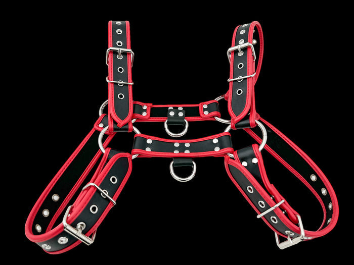 Red Pipping Bulldog 4 Buckle Soft Harness