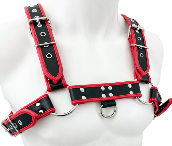 Red Pipping Bulldog 4 Buckle Soft Harness
