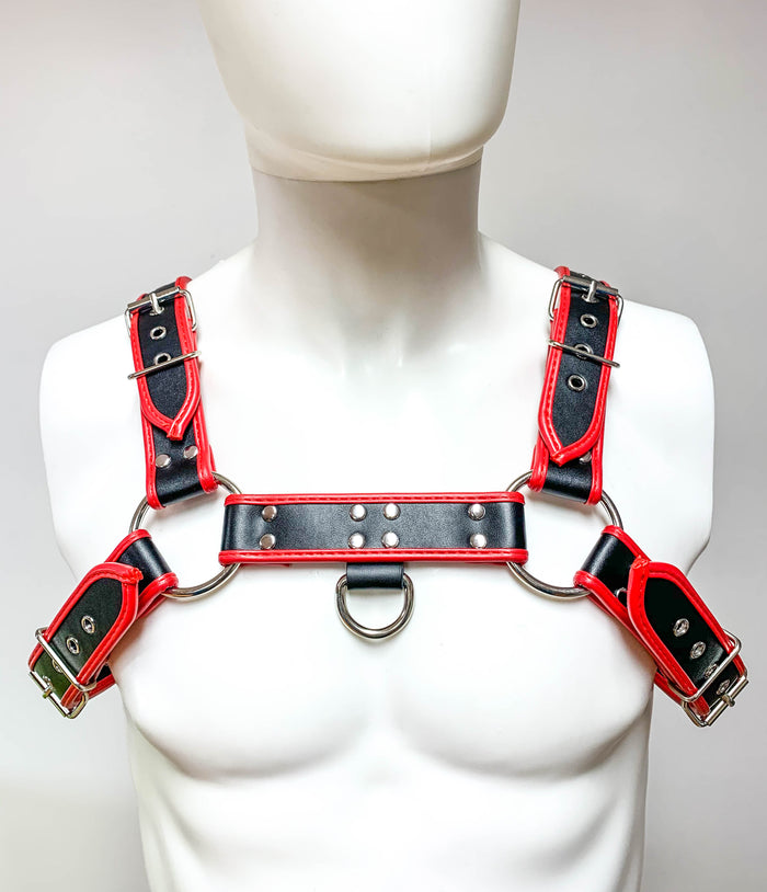 Red Pipping Bulldog 4 Buckle Soft Harness