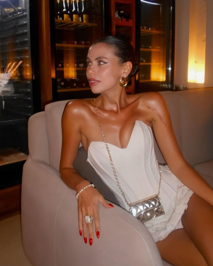 gold door knocker earrings with a dinner outfit