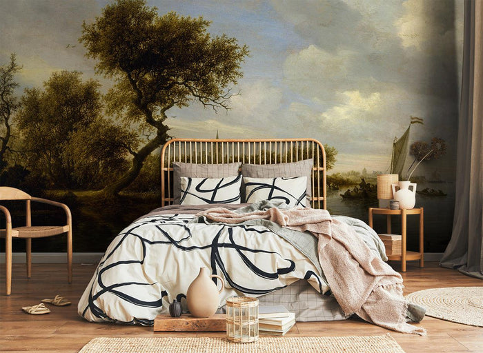 River Landscape Painting Wall Mural-Wall Mural-Eazywallz